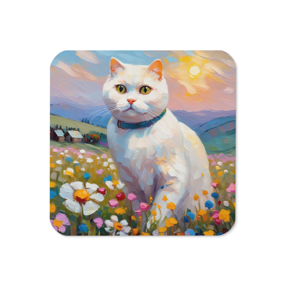 PugMug Custom White Scottish Fold Cat Coaster