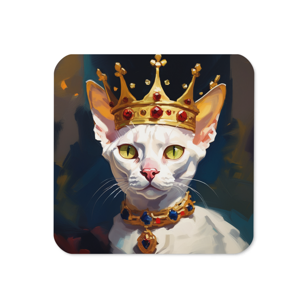 PugMug Custom White Devon Rex Cat Coaster