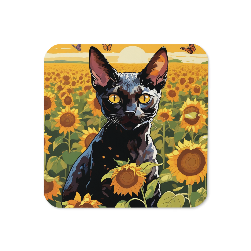 PugMug Custom Black Devon Rex Cat Coaster