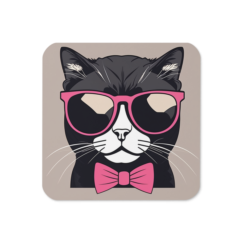 PugMug Custom Black Scottish Fold Cat Coaster