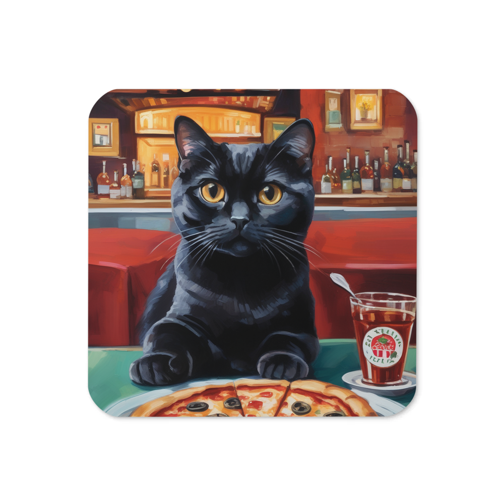 PugMug Custom Black Scottish Fold Cat Coaster
