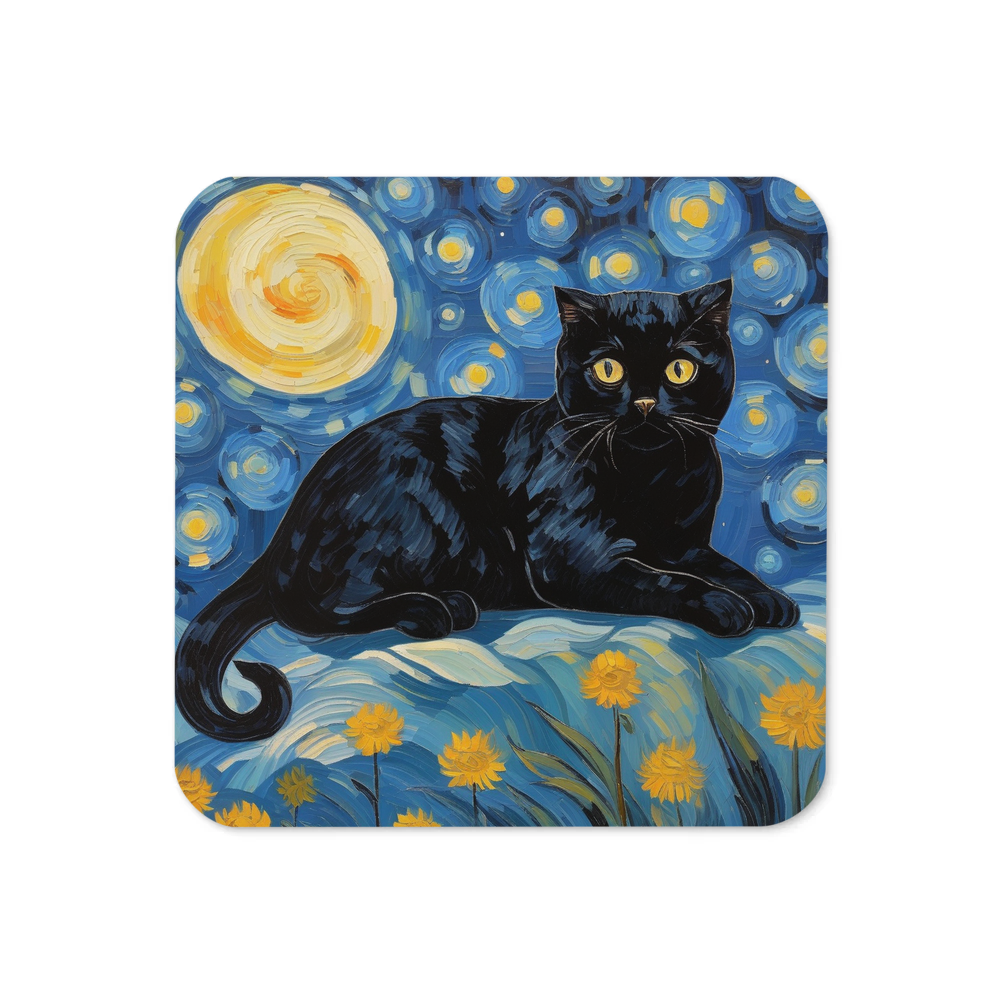 PugMug Custom Black Scottish Fold Cat Coaster