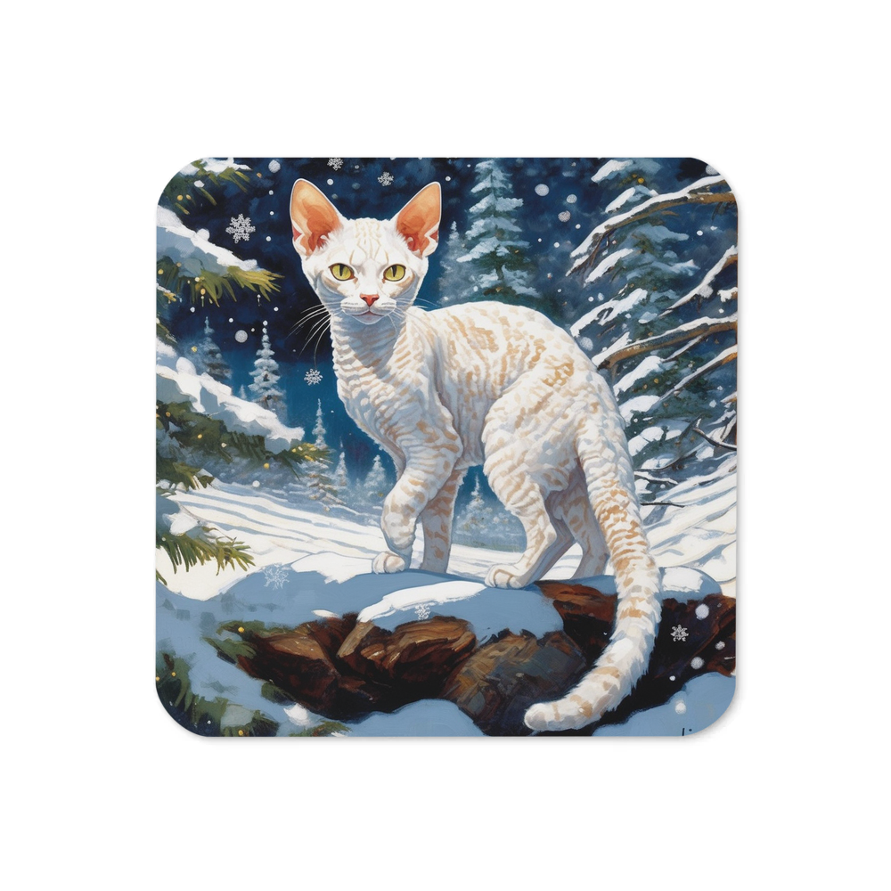 PugMug Custom White Devon Rex Cat Coaster