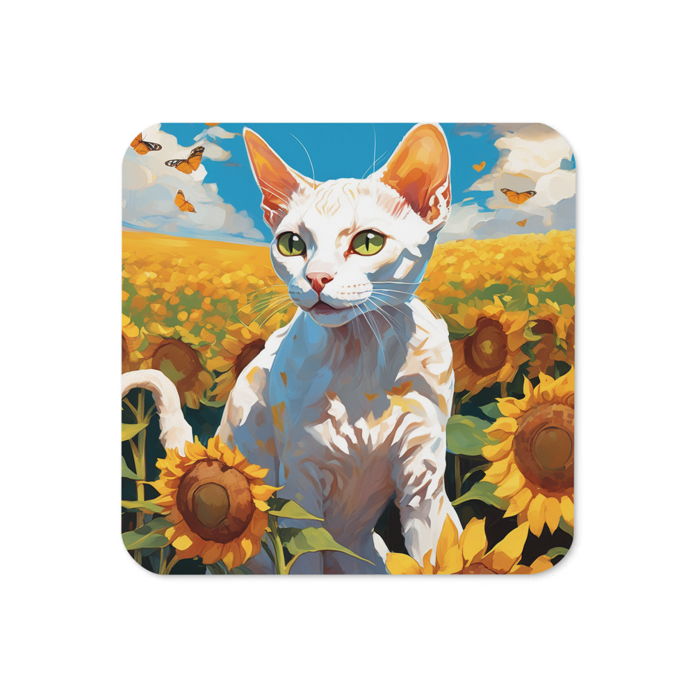 PugMug Custom White Devon Rex Cat Coaster