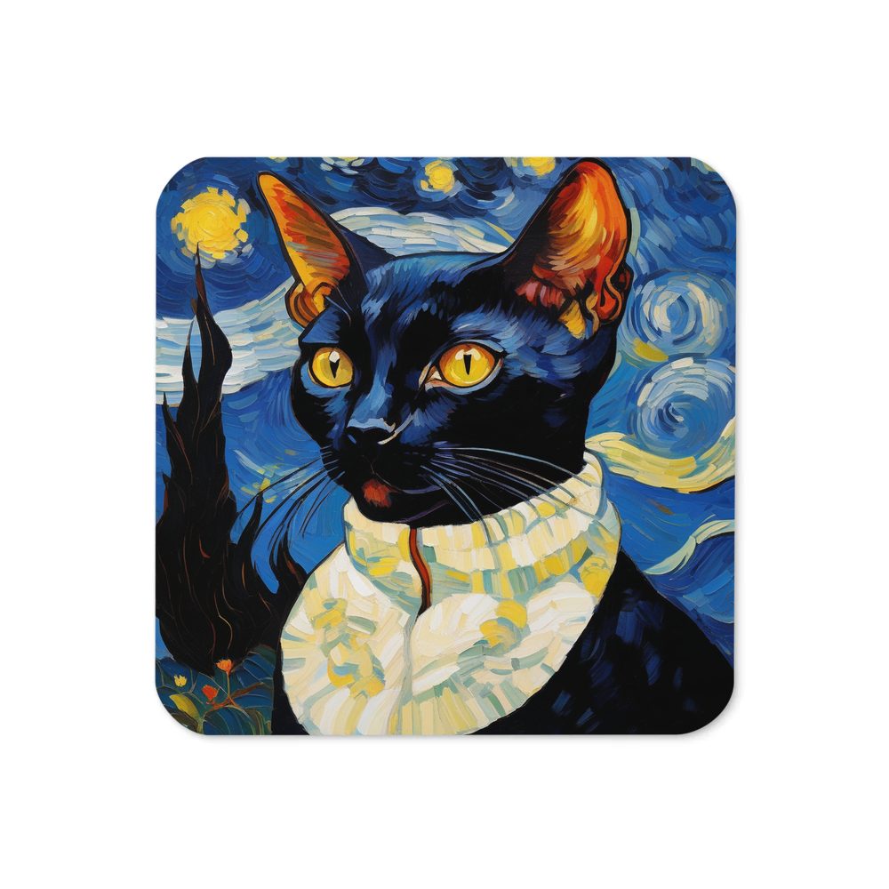 PugMug Custom Black Devon Rex Cat Coaster