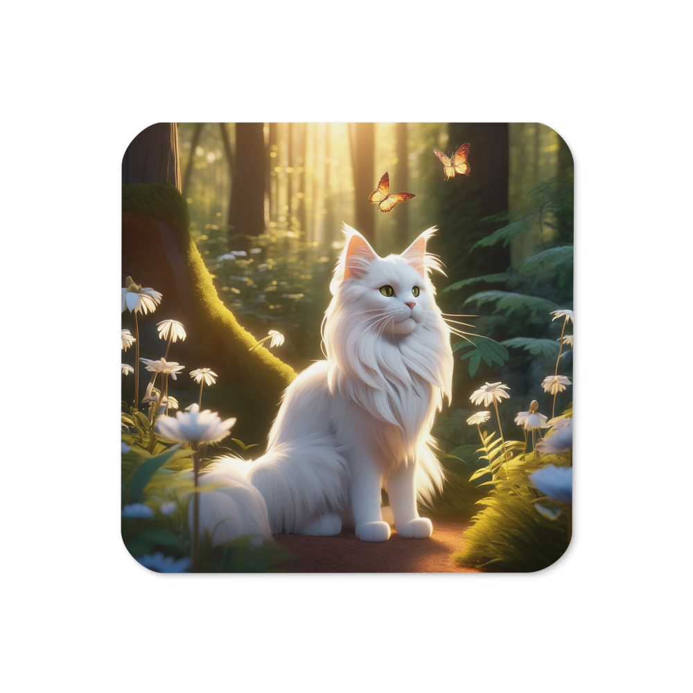 PugMug Custom White Maine Coon Cat Coaster