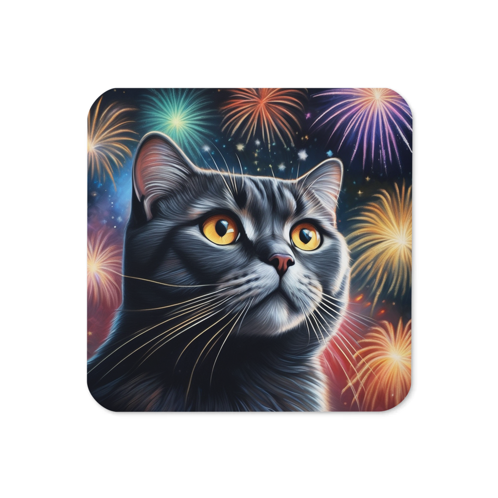 PugMug Custom Black Scottish Fold Cat Coaster