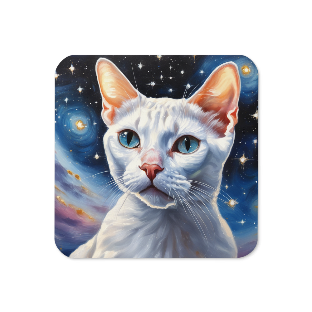 PugMug Custom White Devon Rex Cat Coaster