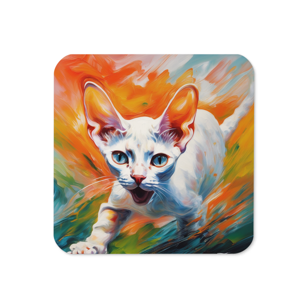 PugMug Custom White Devon Rex Cat Coaster