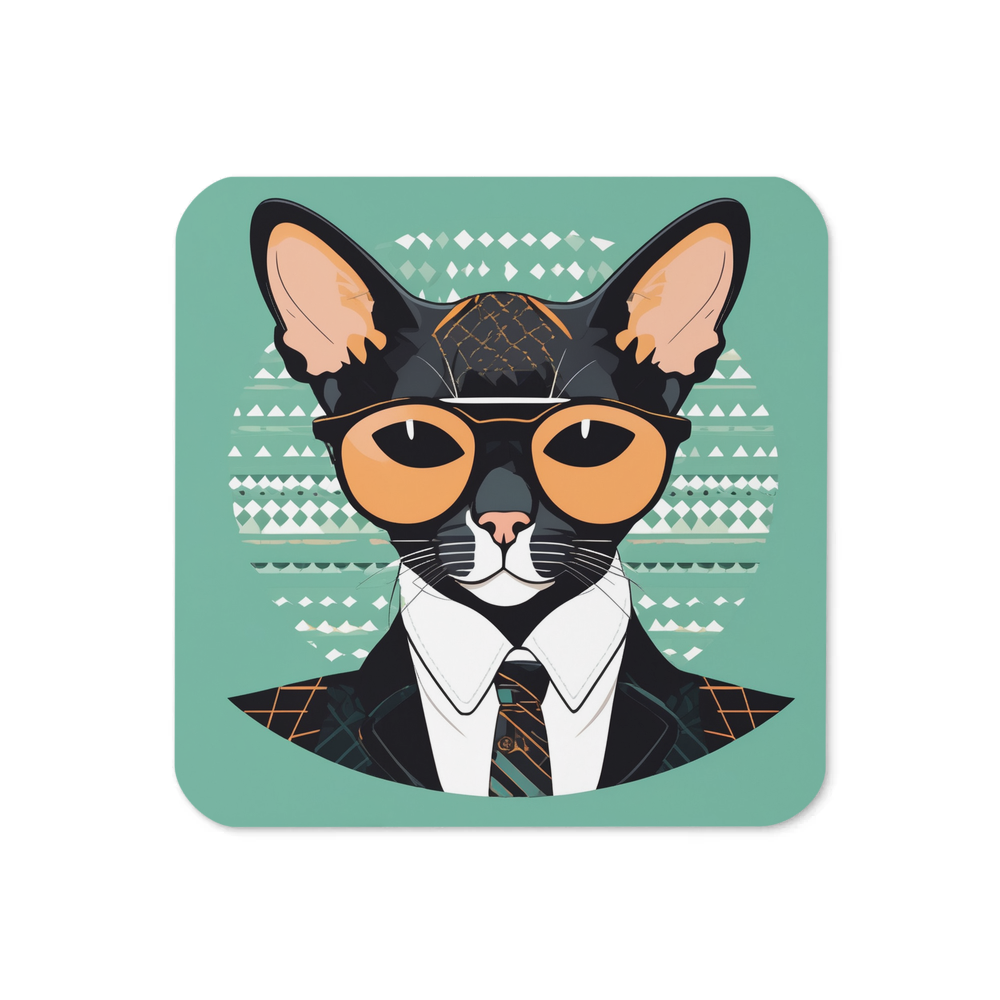 PugMug Custom Black Devon Rex Cat Coaster