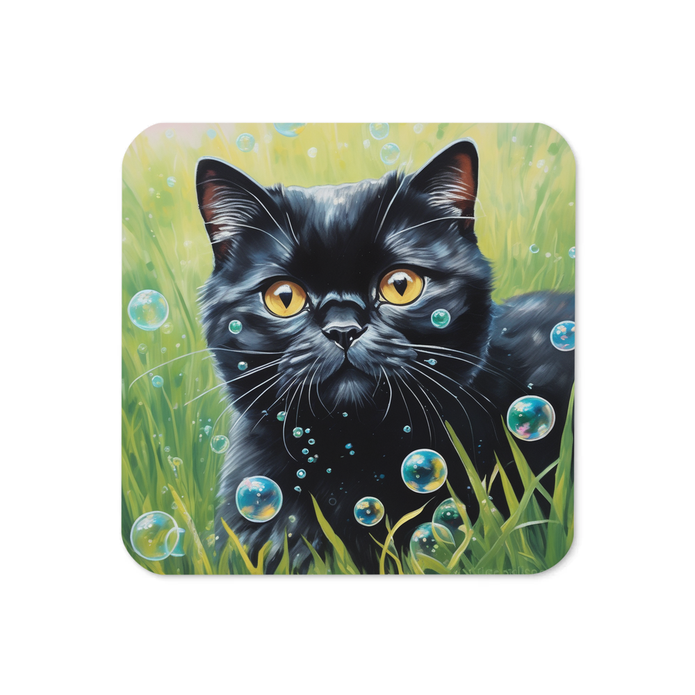 PugMug Custom Black Scottish Fold Cat Coaster
