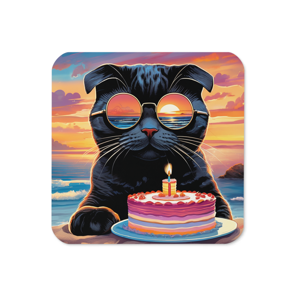 PugMug Custom Black Scottish Fold Cat Coaster