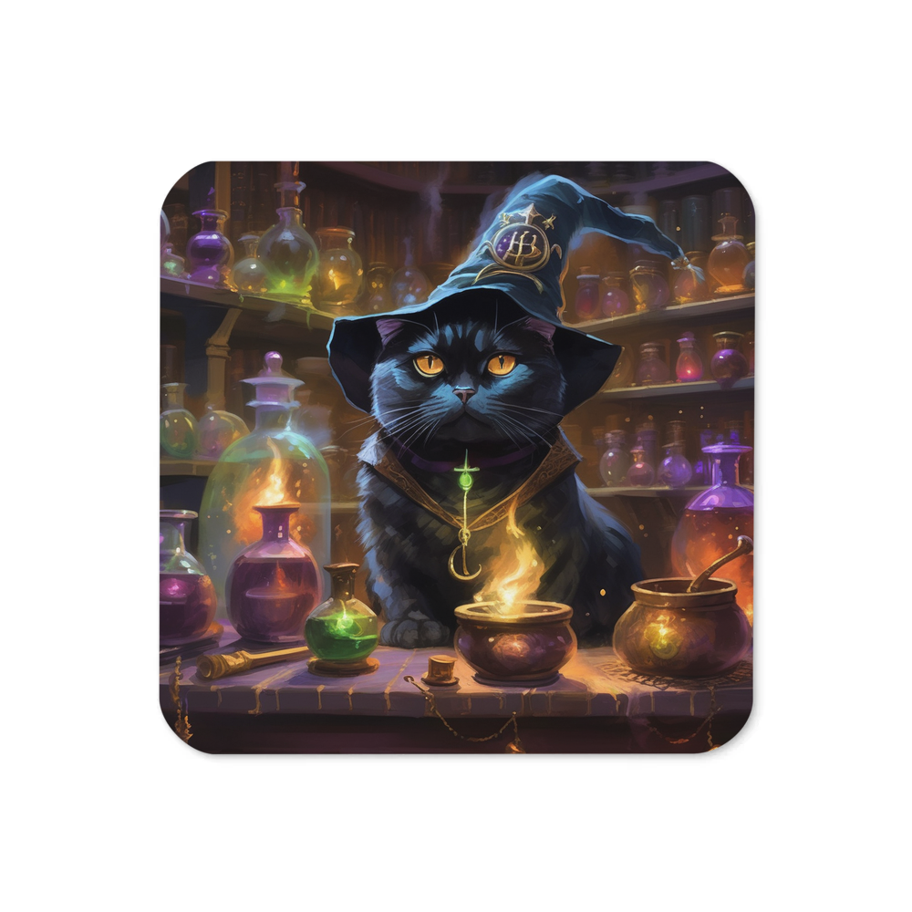 PugMug Custom Black Scottish Fold Cat Coaster