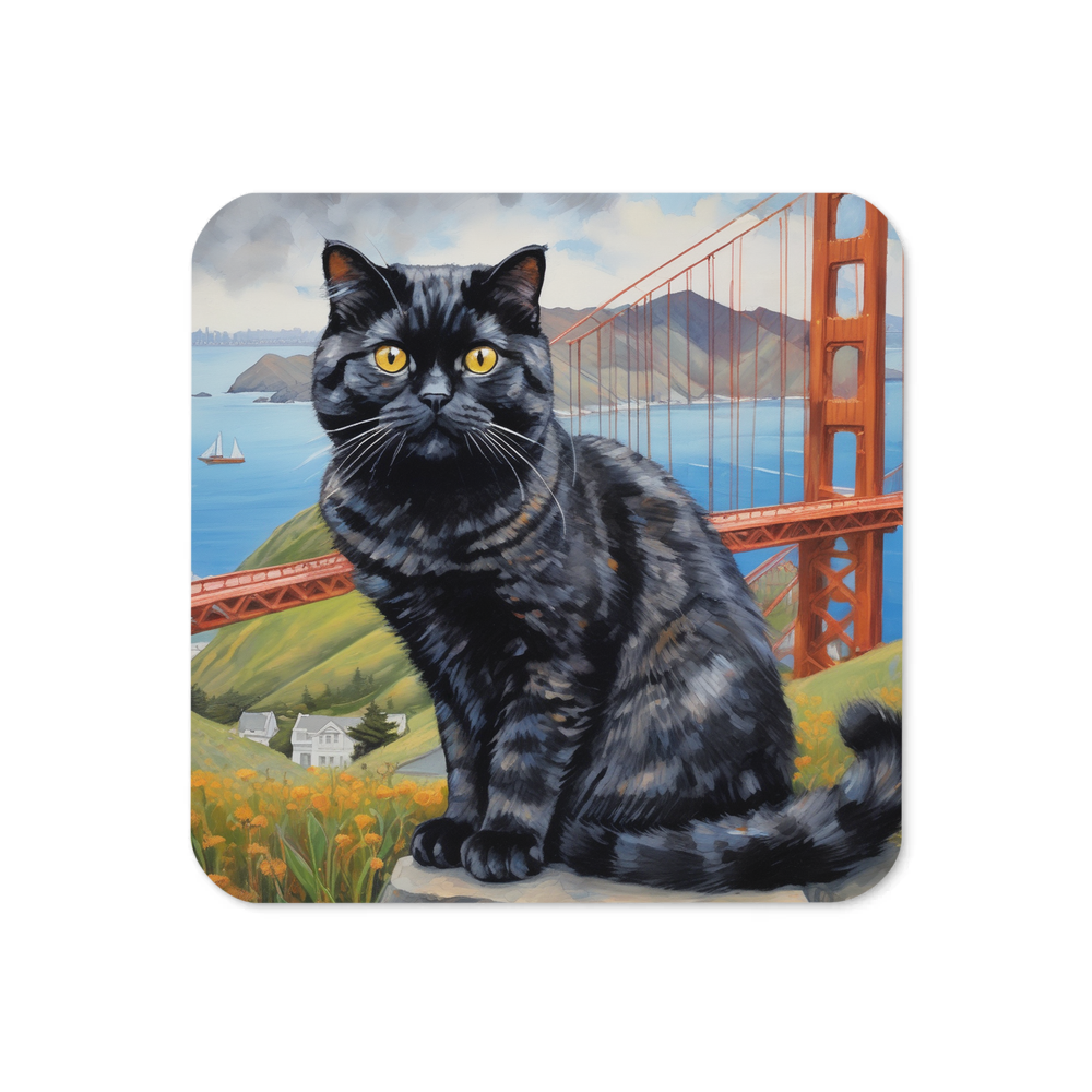 PugMug Custom Black Scottish Fold Cat Coaster