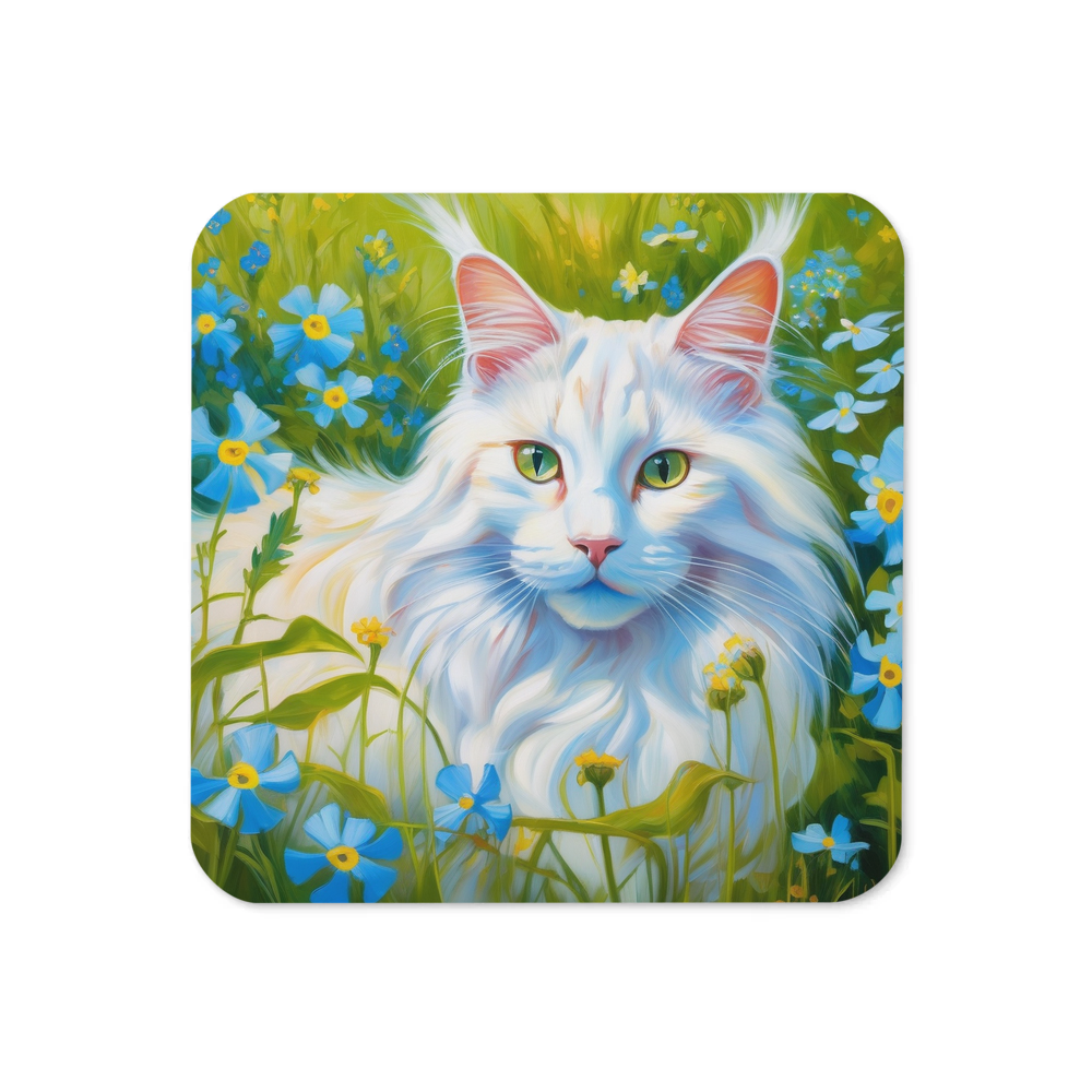PugMug Custom White Maine Coon Cat Coaster