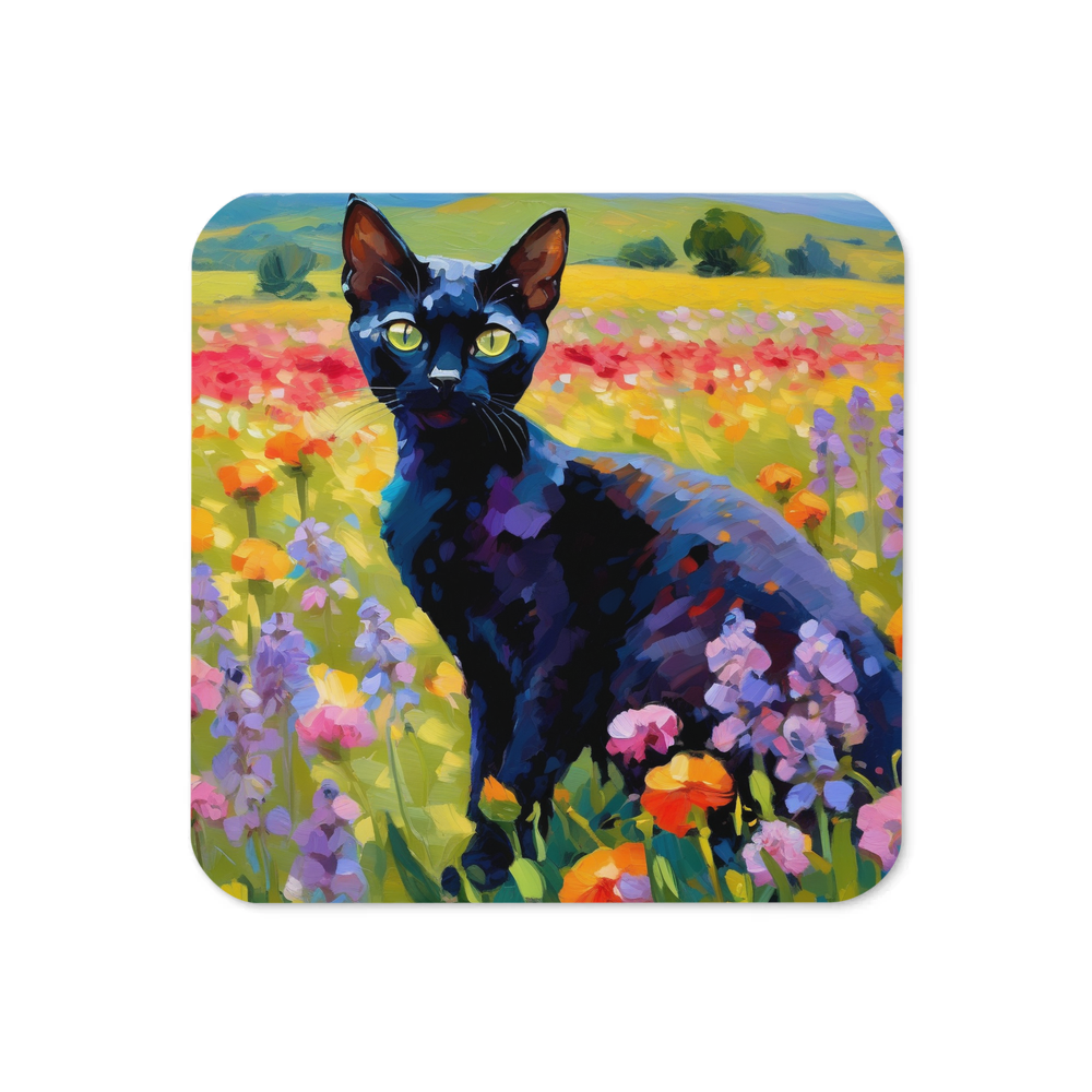 PugMug Custom Black Devon Rex Cat Coaster