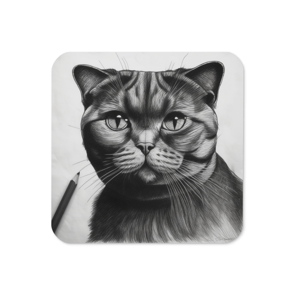 PugMug Custom Black Scottish Fold Cat Coaster