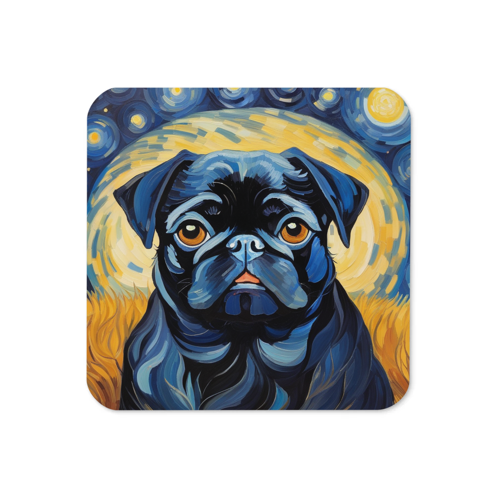 PugMug Custom Black Pug Coaster