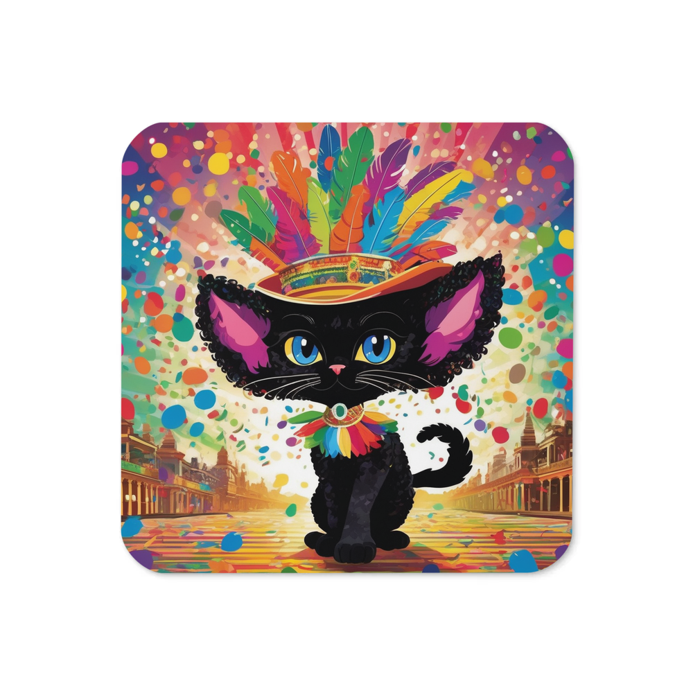 PugMug Custom Black Devon Rex Cat Coaster