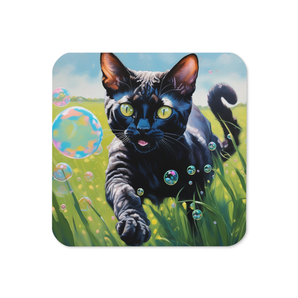 PugMug Custom Black Devon Rex Cat Coaster