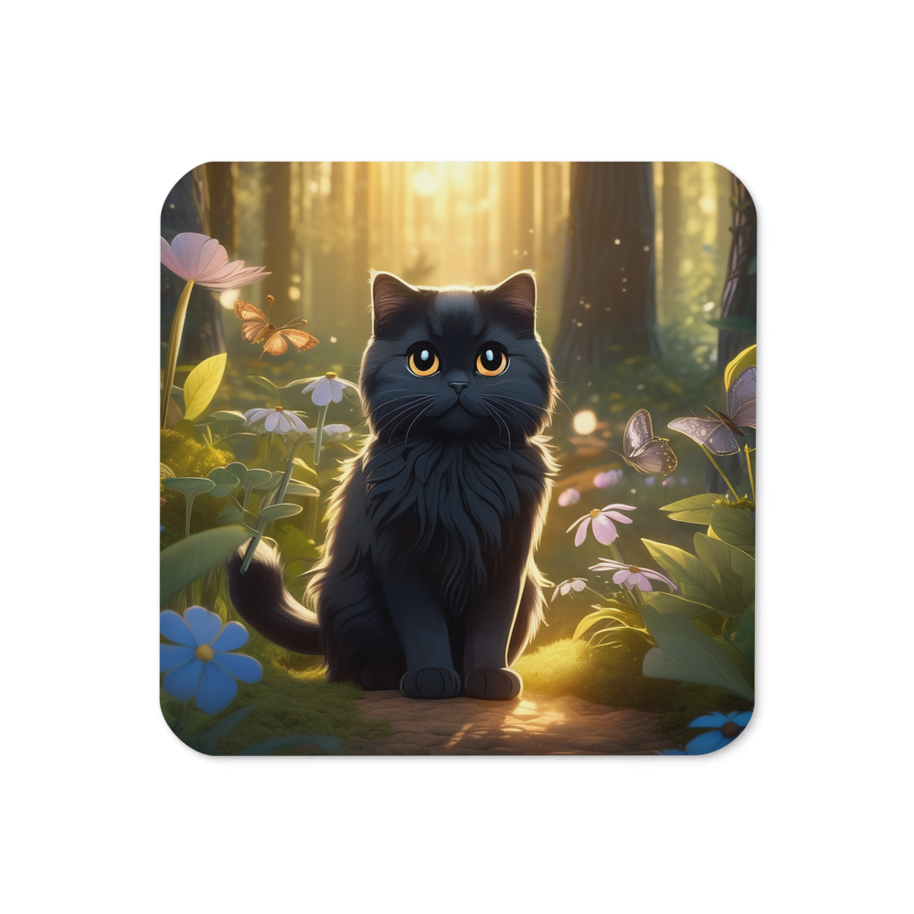 PugMug Custom Black Scottish Fold Cat Coaster