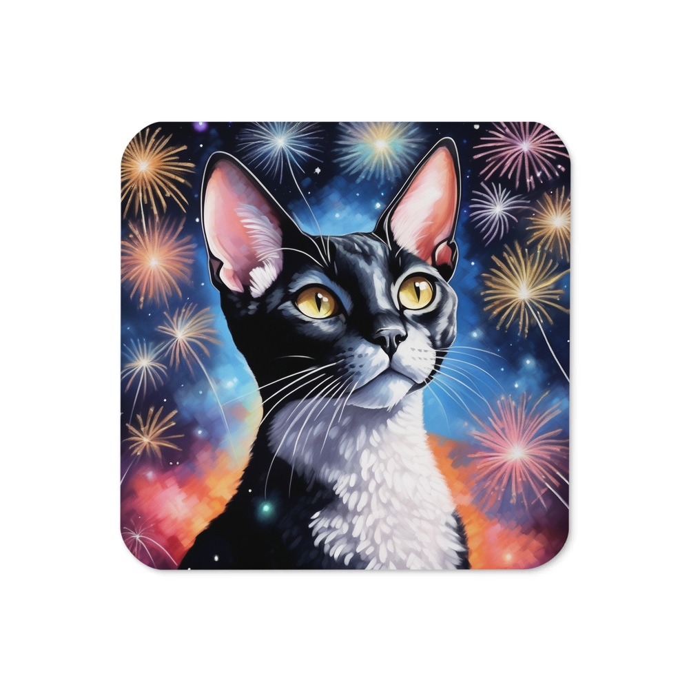 PugMug Custom Black Devon Rex Cat Coaster