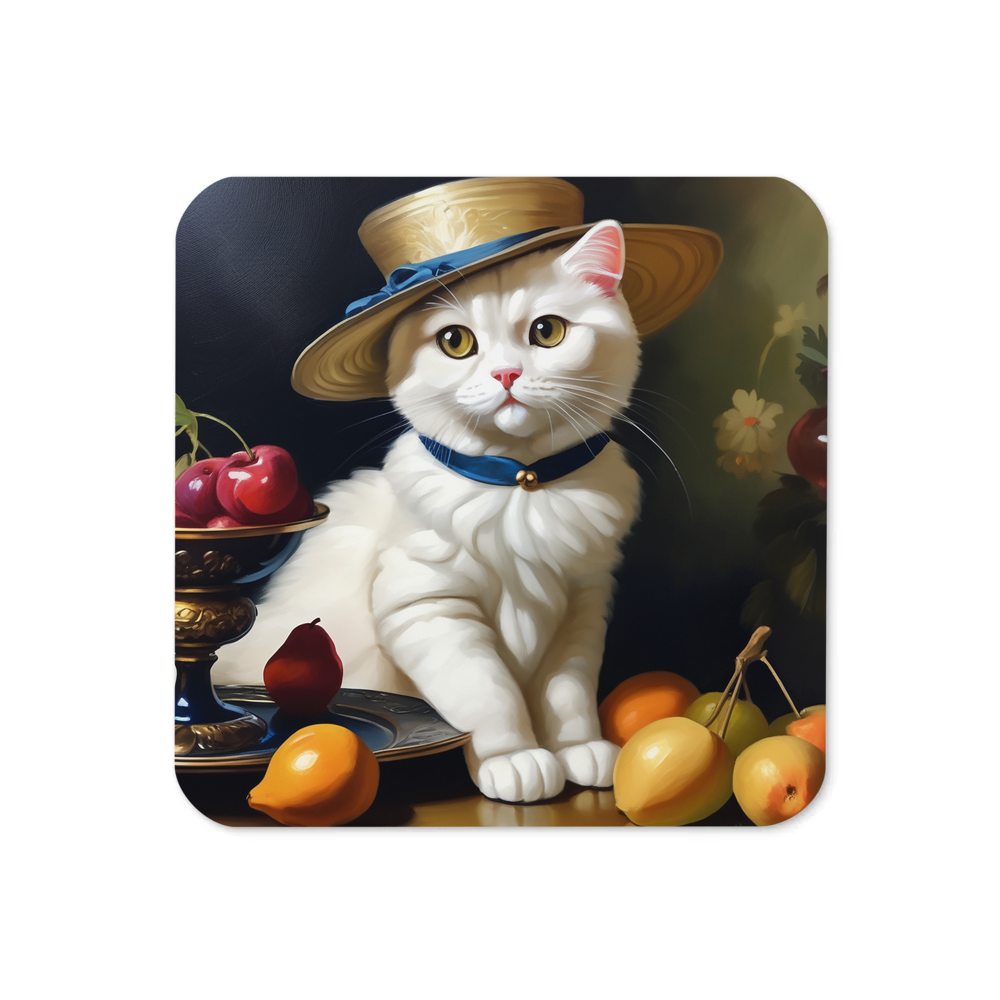 PugMug Custom White Scottish Fold Cat Coaster