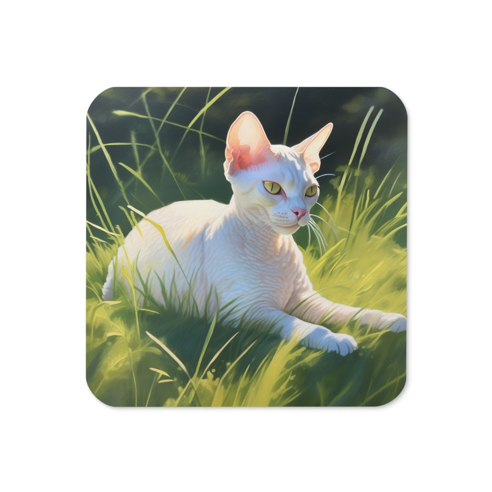 PugMug Custom White Devon Rex Cat Coaster