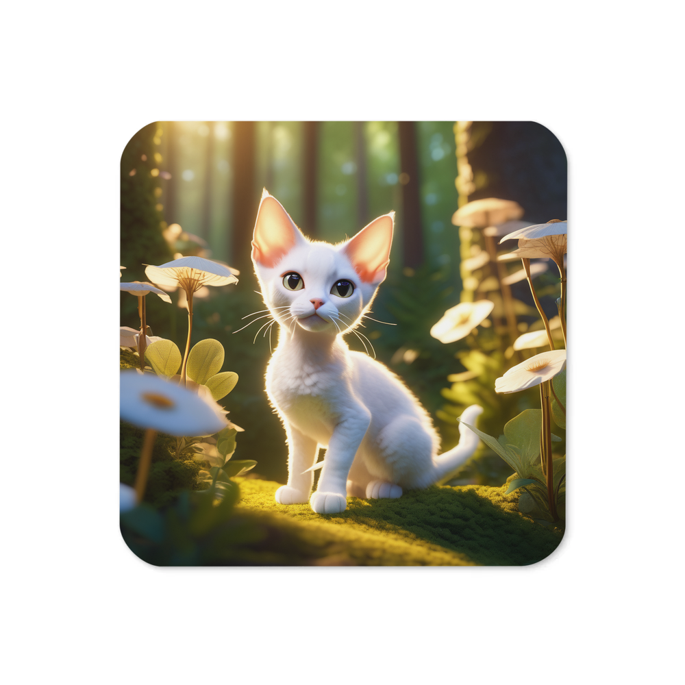 PugMug Custom White Devon Rex Cat Coaster