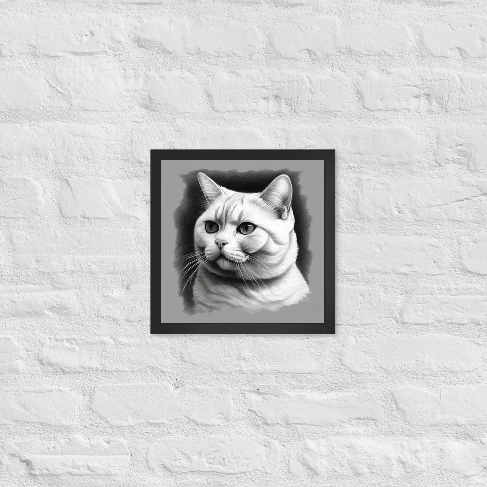 PugMug Custom White British Shorthair Cat Framed Print