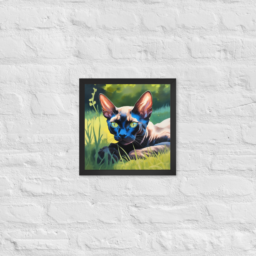 PugMug Custom Black Devon Rex Cat Framed Print