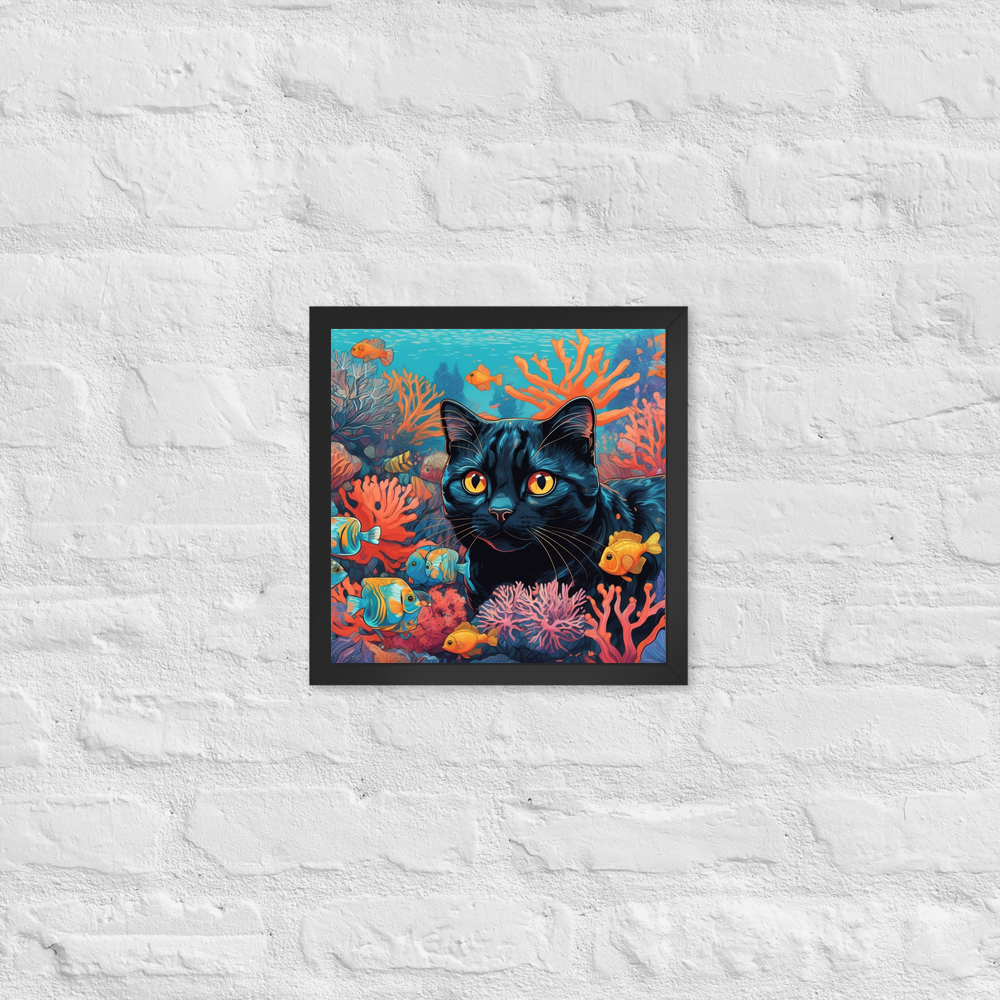 PugMug Custom Black Scottish Fold Cat Framed Print