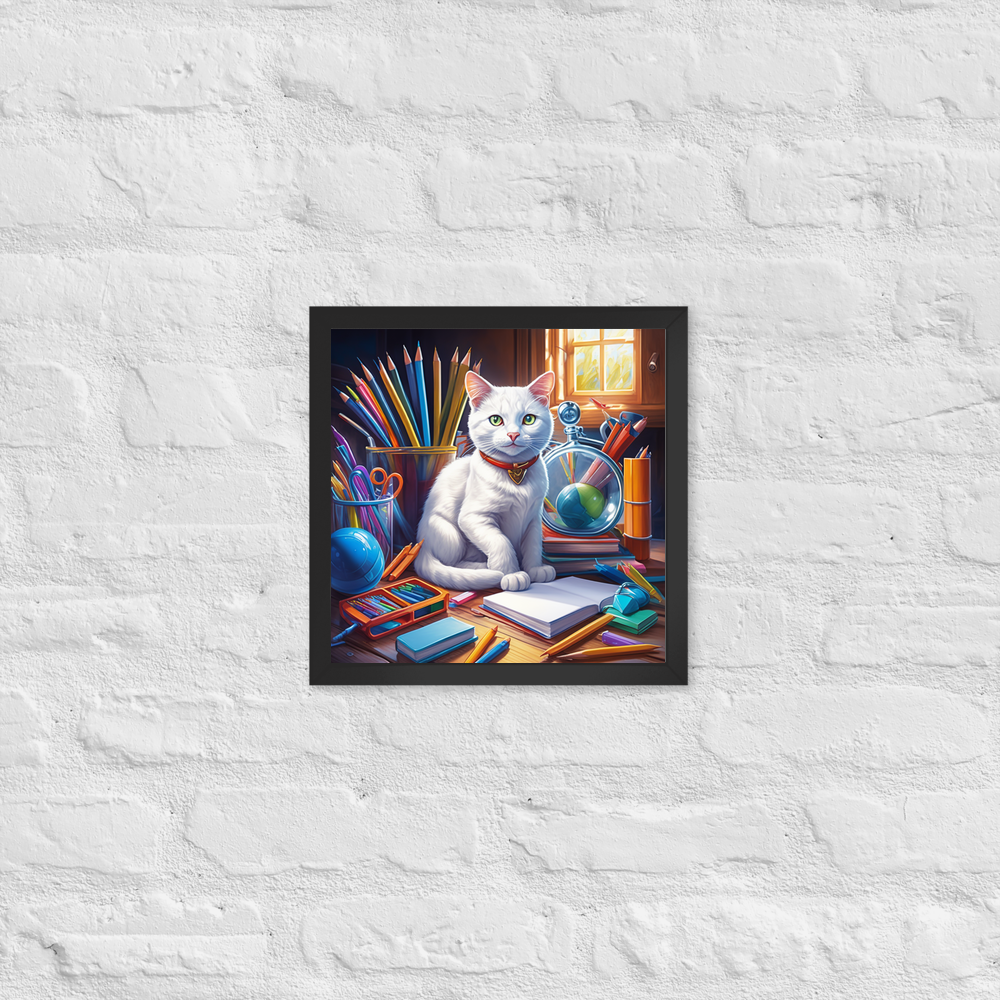 PugMug Custom White Companion Cat Framed Print