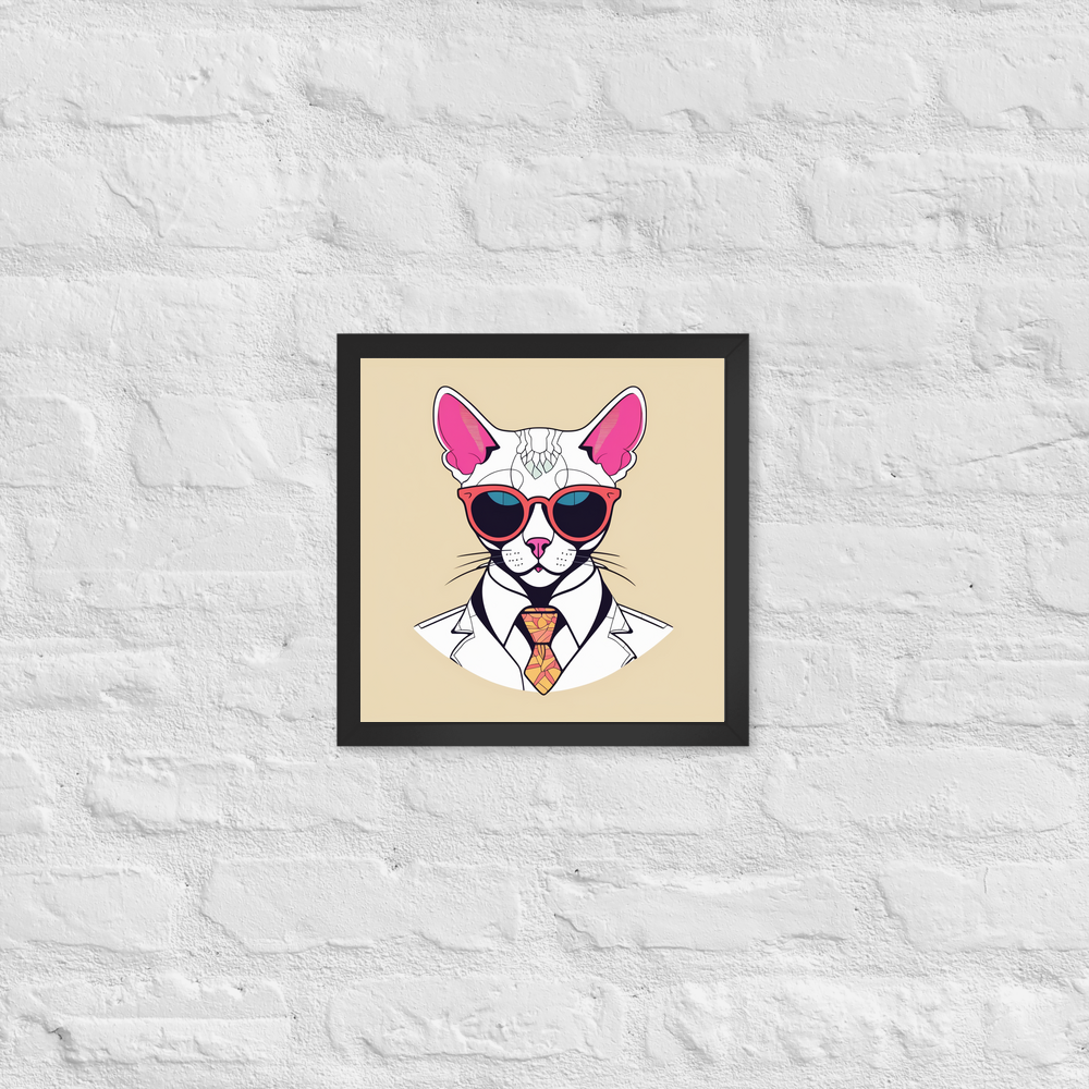 PugMug Custom White Devon Rex Cat Framed Print