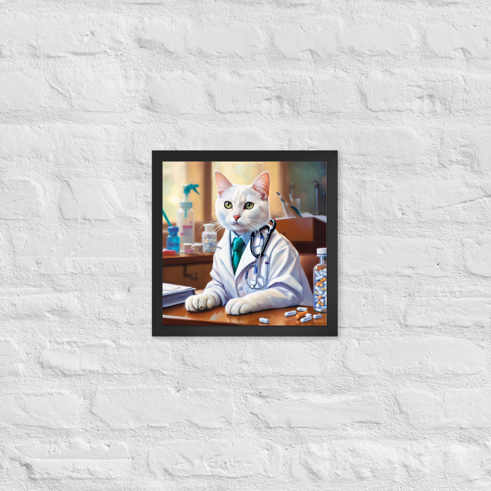 PugMug Custom White Companion Cat Framed Print