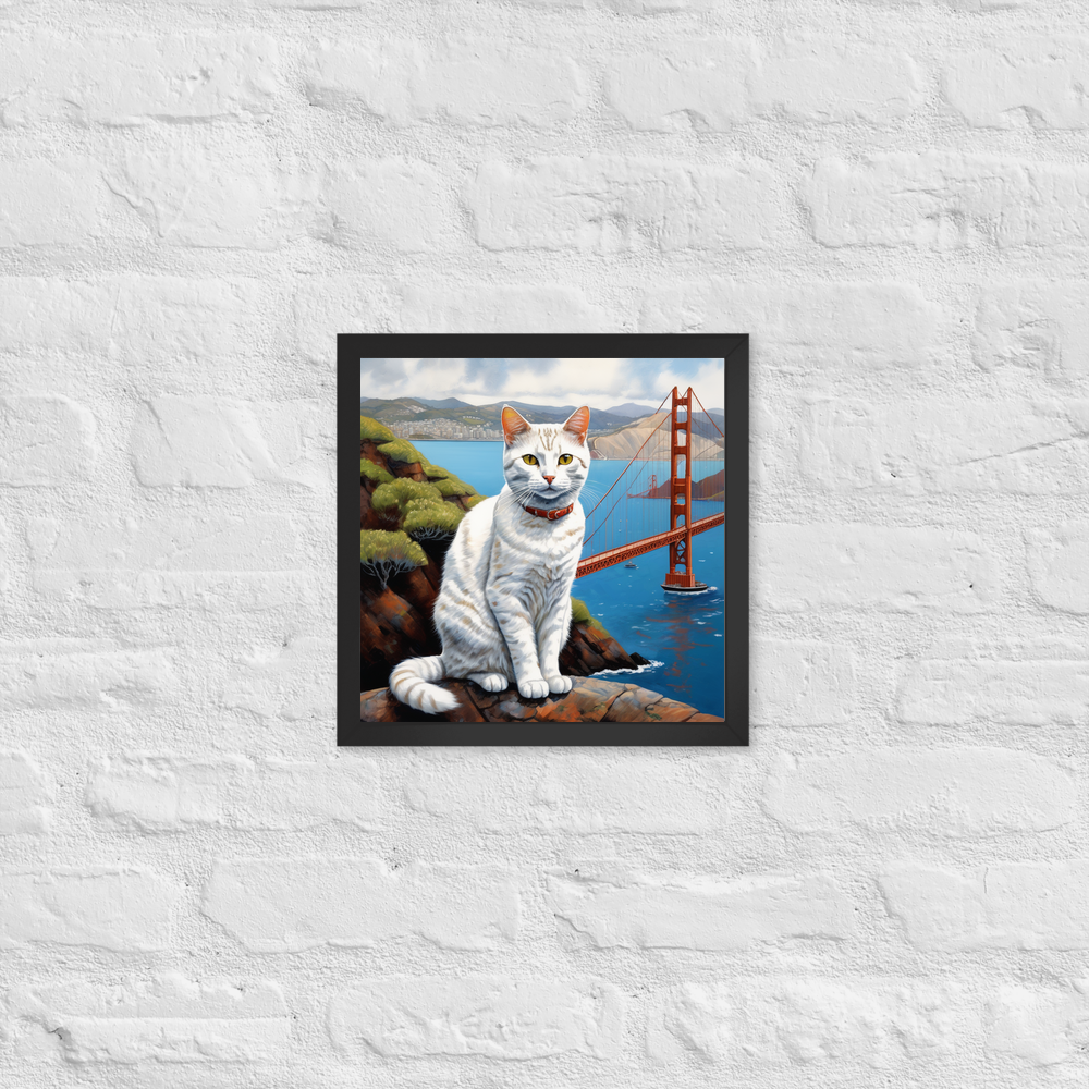 PugMug Custom White American Shorthair Cat Framed Print