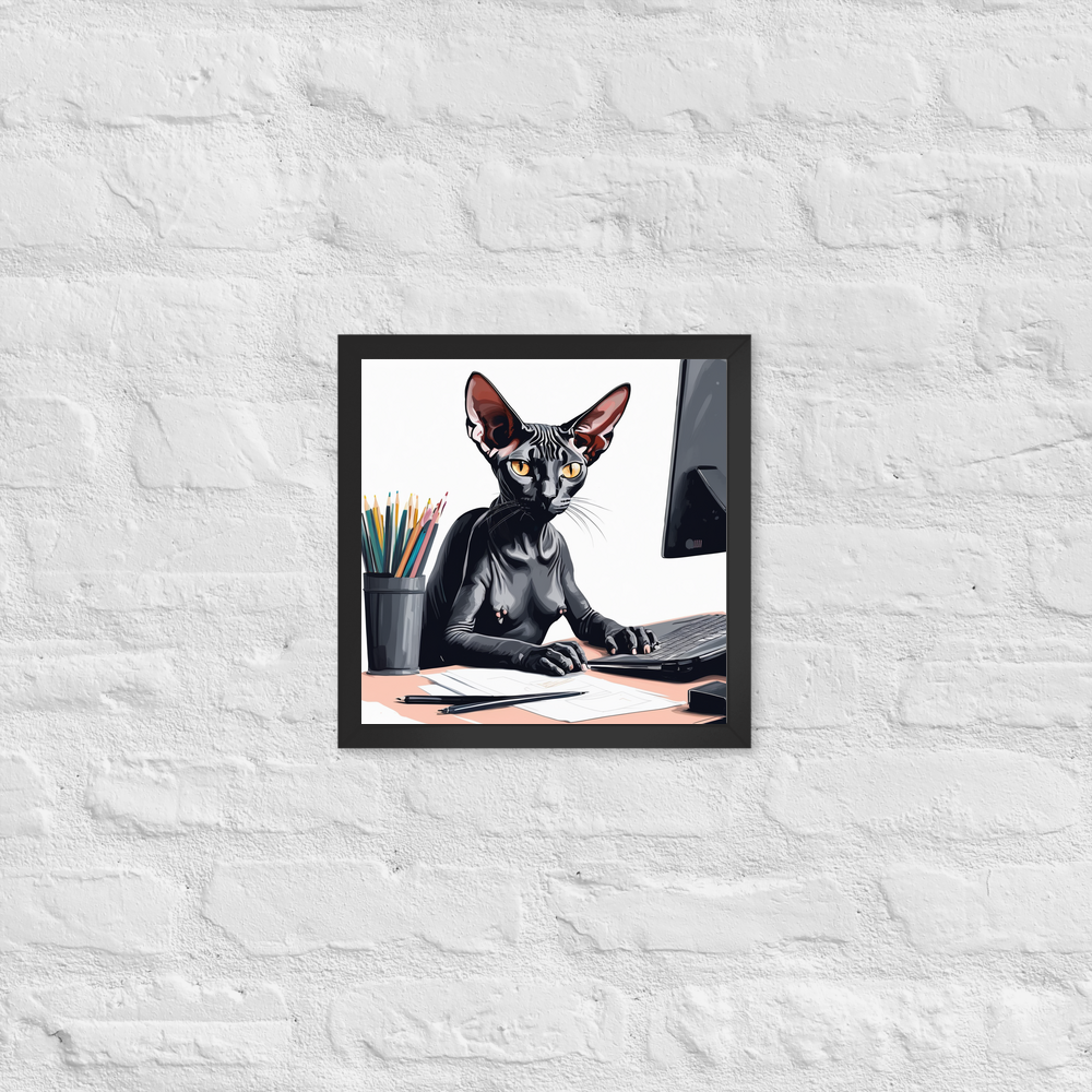 PugMug Custom Black Sphynx Cat Framed Print