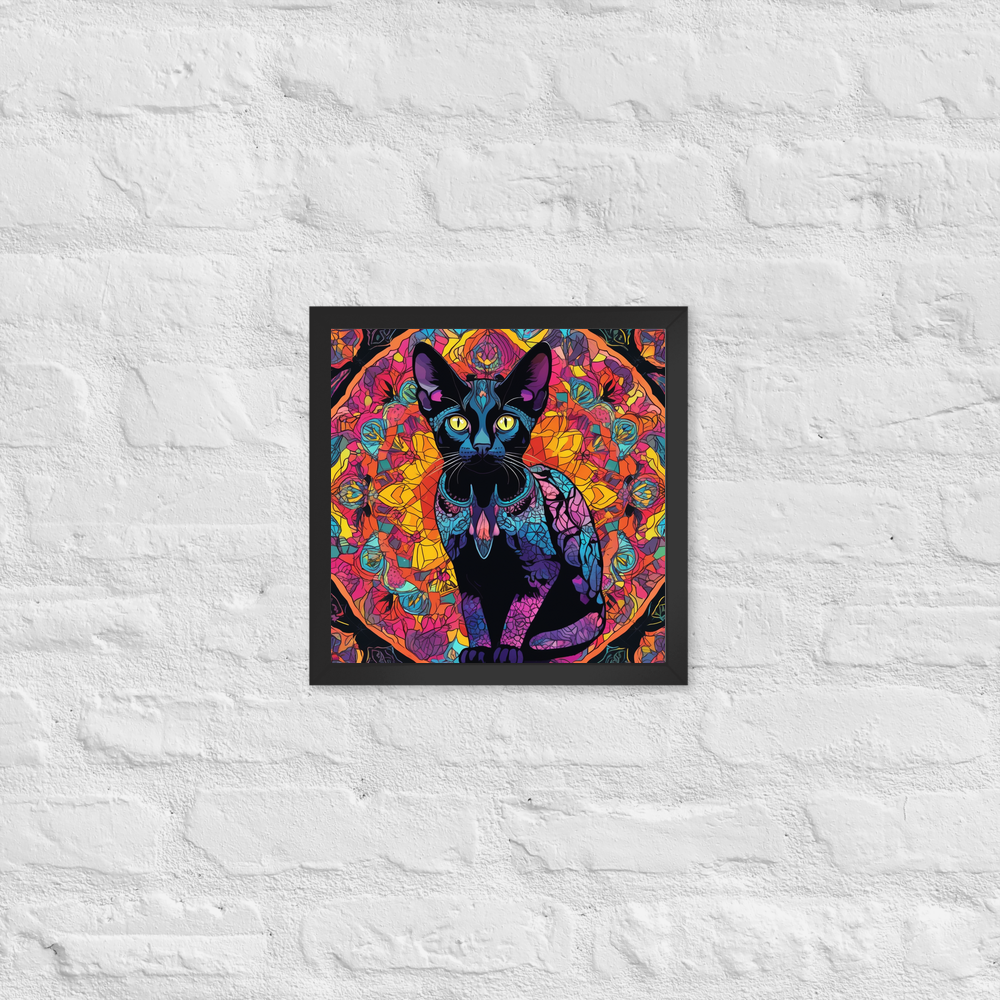 PugMug Custom Black Devon Rex Cat Framed Print