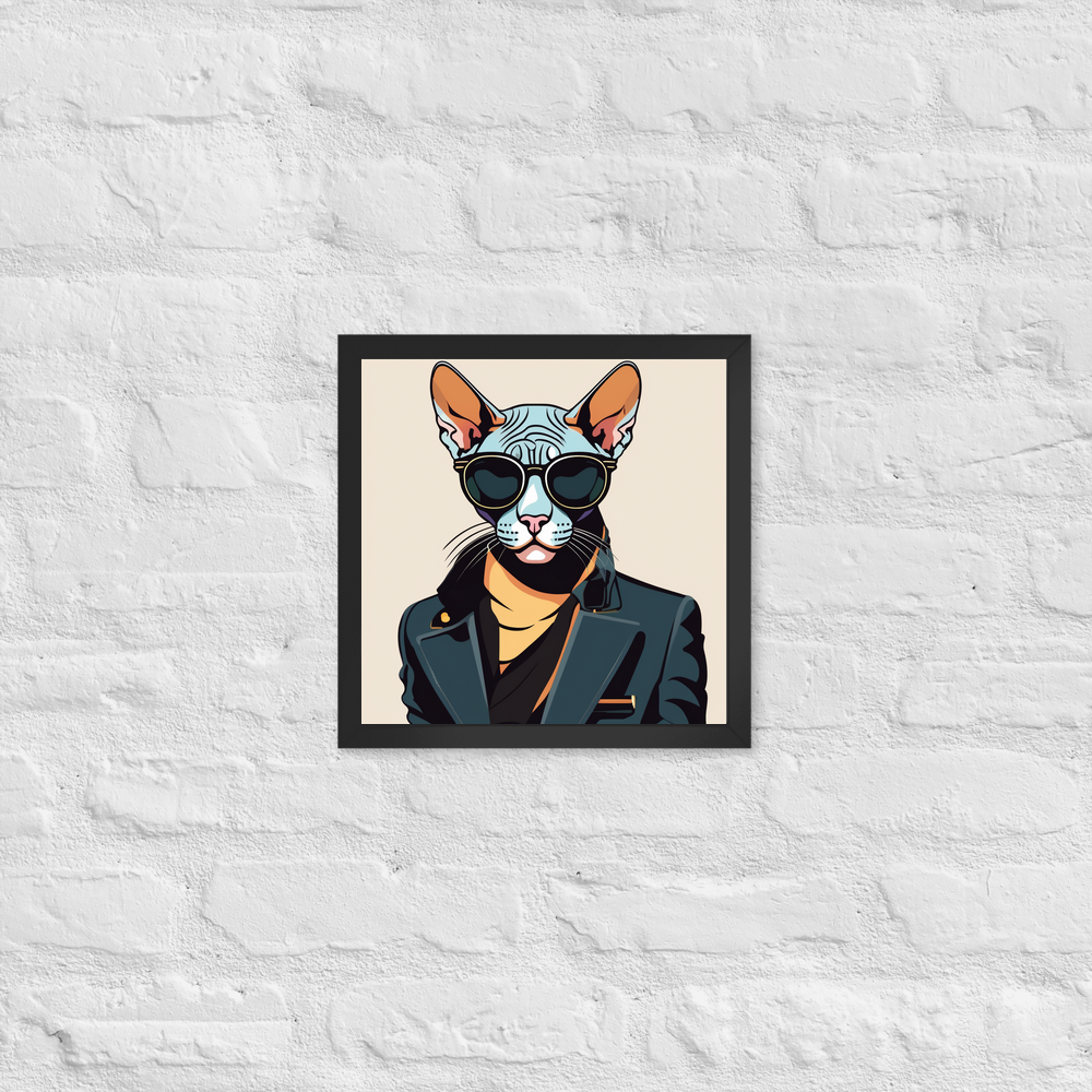PugMug Custom Black Sphynx Cat Framed Print