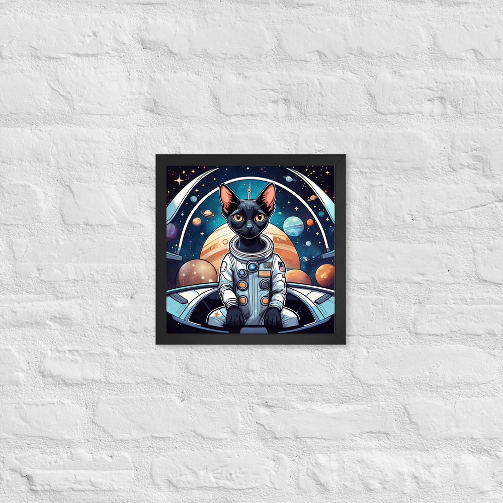 PugMug Custom Black Devon Rex Cat Framed Print