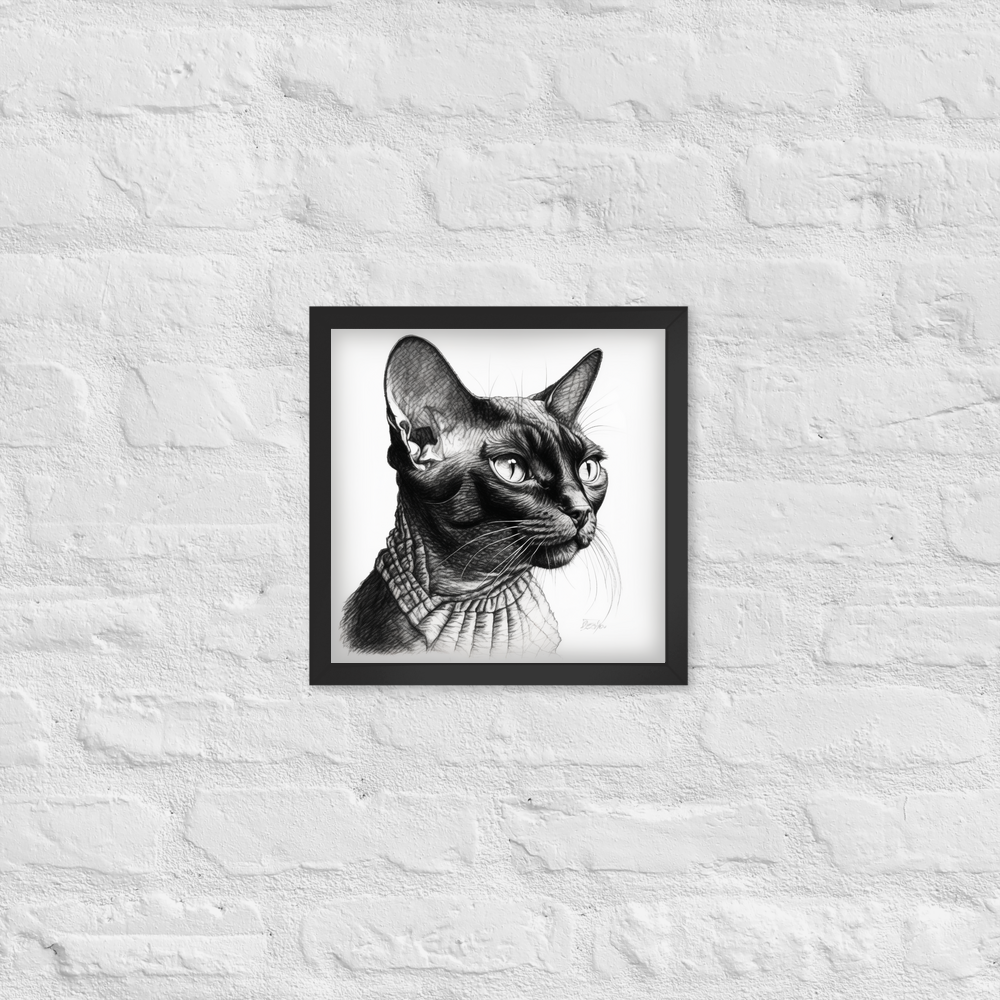 PugMug Custom Black Devon Rex Cat Framed Print
