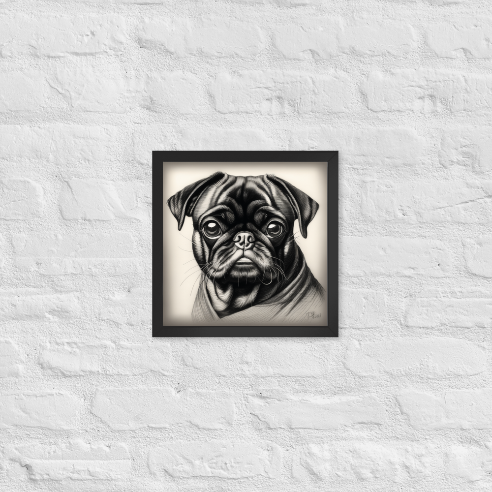 PugMug Custom Black Pug Framed Print