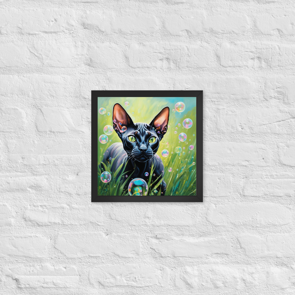 PugMug Custom Black Sphynx Cat Framed Print