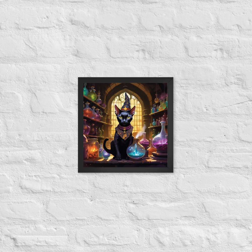 PugMug Custom Black Devon Rex Cat Framed Print