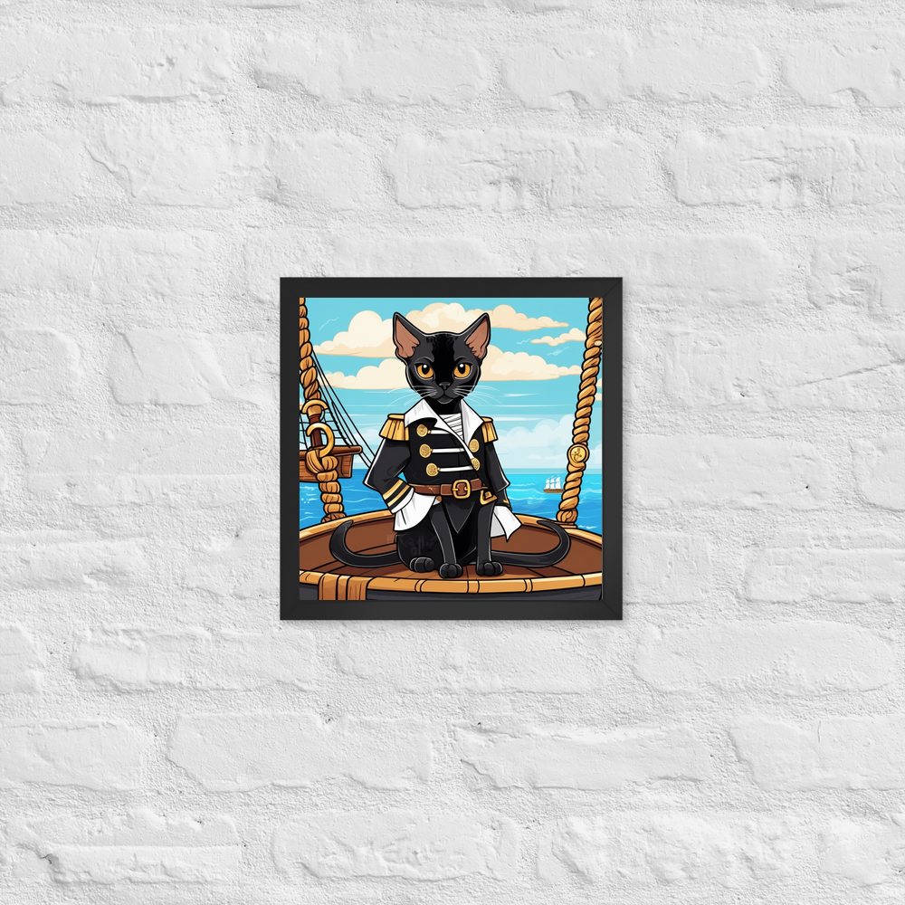 PugMug Custom Black Devon Rex Cat Framed Print
