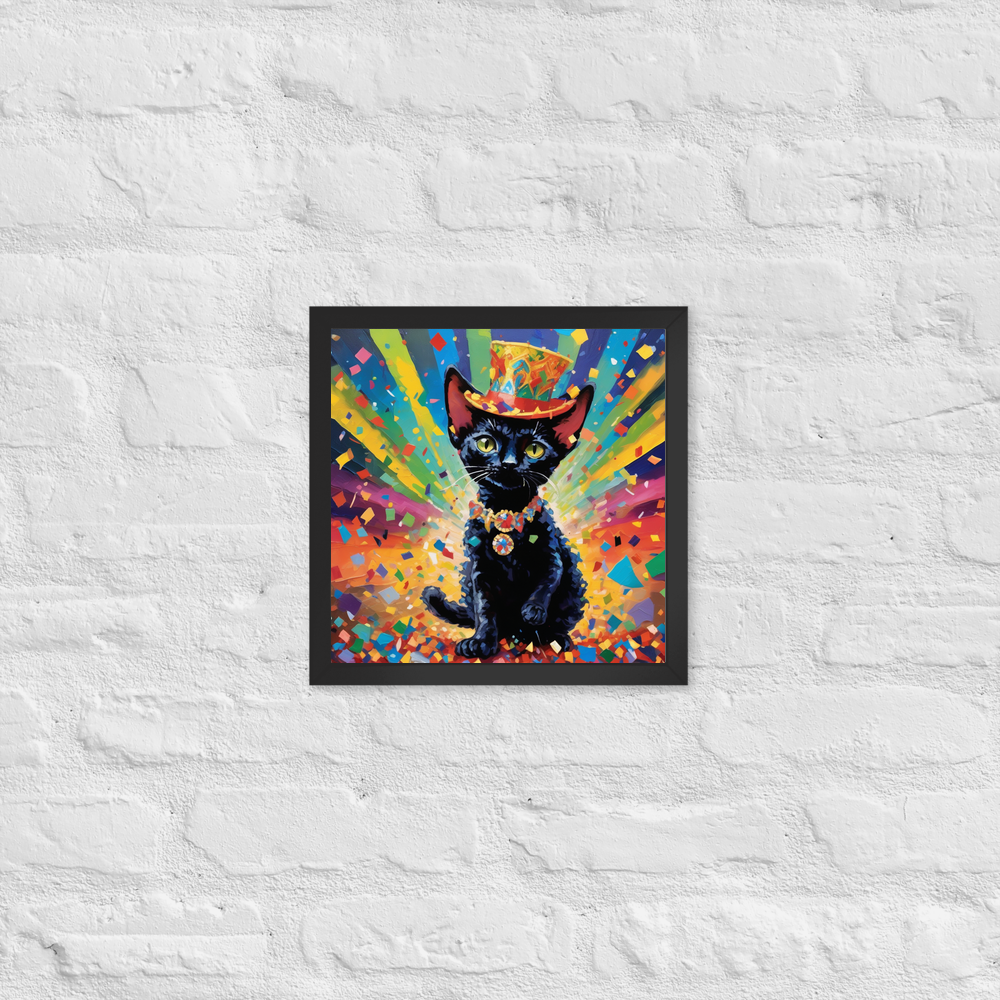 PugMug Custom Black Devon Rex Cat Framed Print
