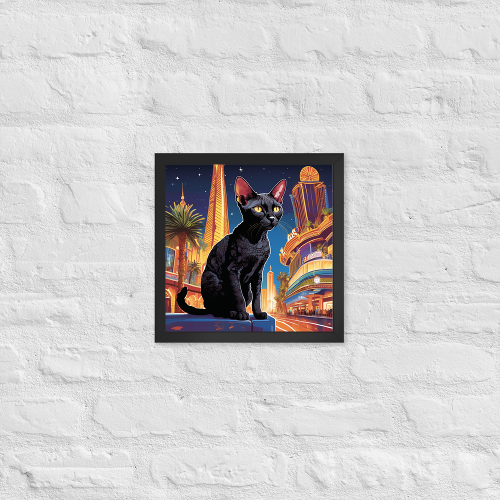 PugMug Custom Black Devon Rex Cat Framed Print