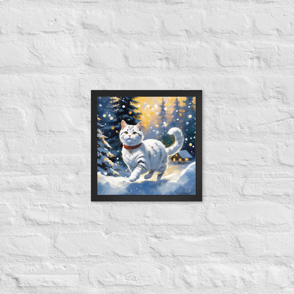 PugMug Custom White American Shorthair Cat Framed Print