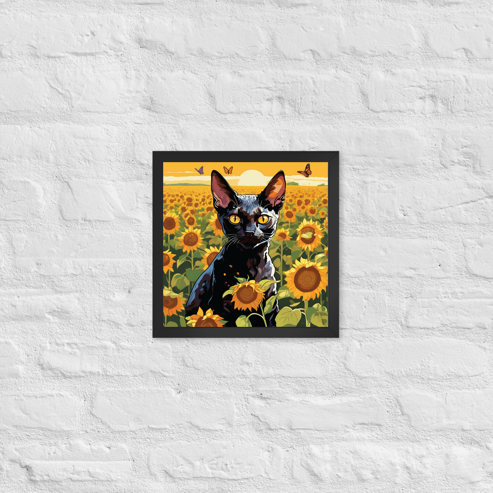 PugMug Custom Black Devon Rex Cat Framed Print