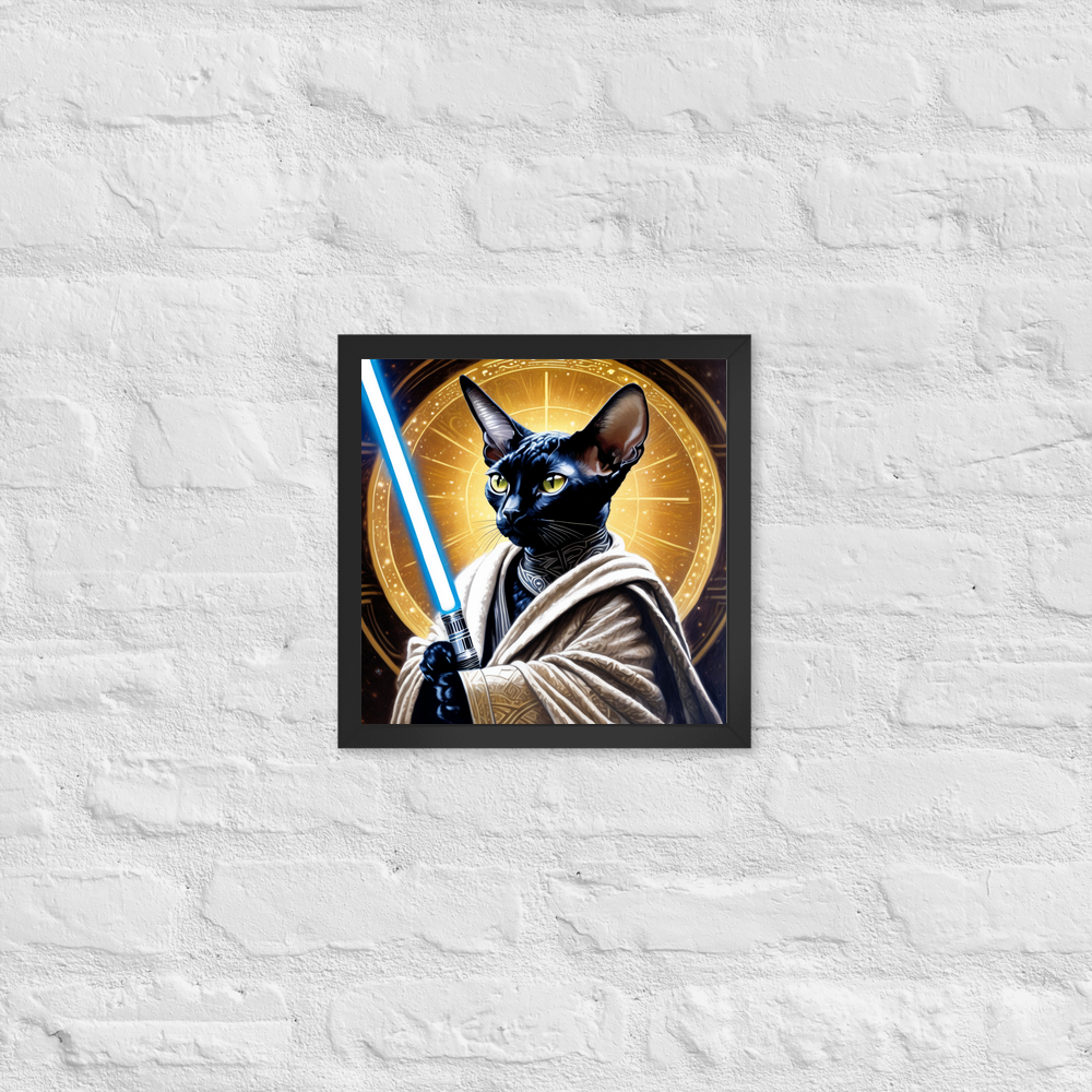 PugMug Custom Black Devon Rex Cat Framed Print